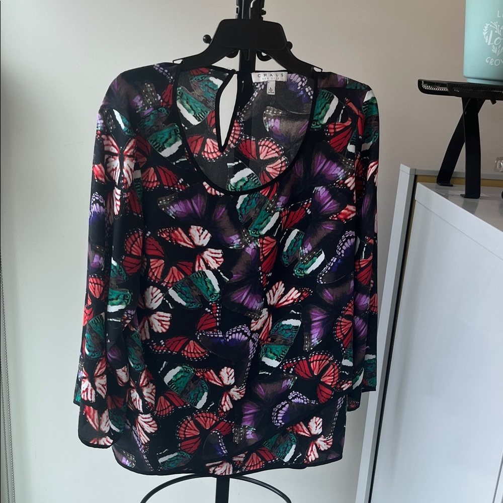 Chaus Colorful Butterfly Print Blouse Size Large